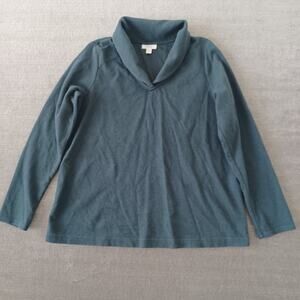 J Jill Sweater Women M Green Coastal Pullover‎ Cotton Minimalist Shawl Collar